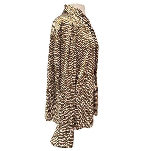 Jones New York Collection Woman 24W Brown & White Print Button-Down Blouse With - Picture 5 of 10